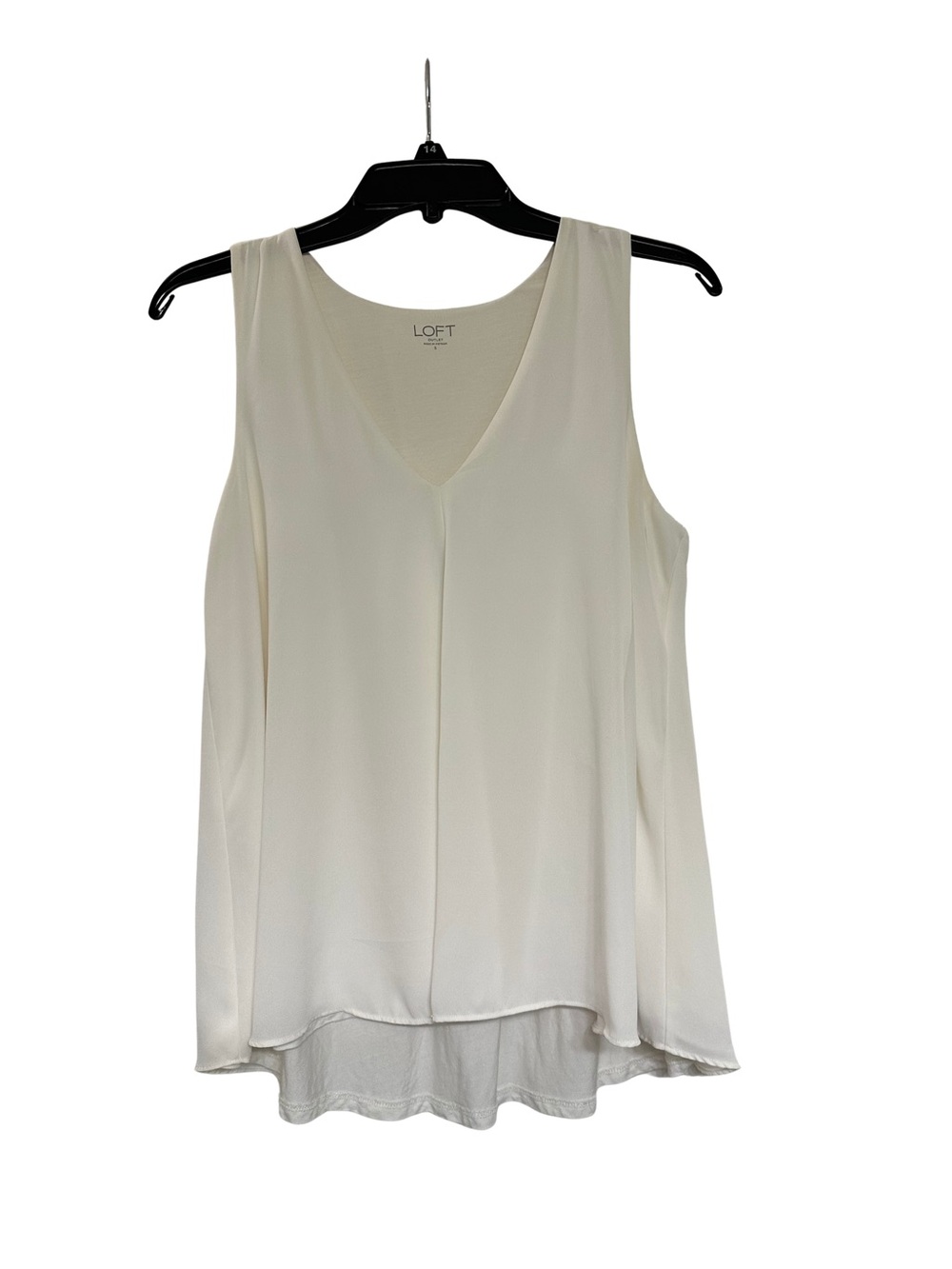 LOFT Cream White V-Neck Sleeveless Layered Mixed Media Blouse Small
